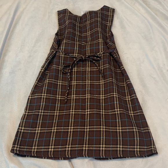 RMLA Brown tan blue Plaid tartan Y2K shift Dress jumper size 5 - Picture 4 of 4